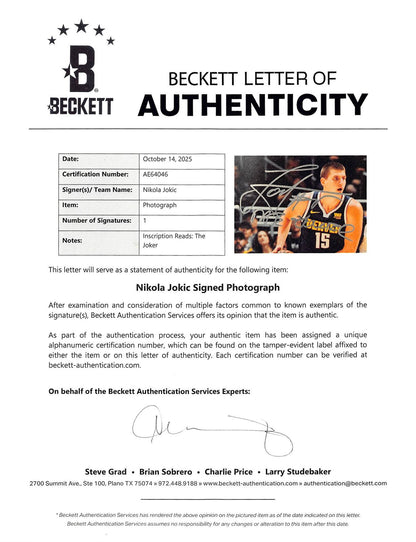 Nuggets Nikola Jokic The Joker Authentic Signed 11x14 Photo BAS #AE64046