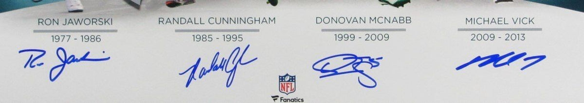 Eagles 4 QB's Cunningham Jaws McNabb Vick Signed 16x20 Photo Framed JSA 164302