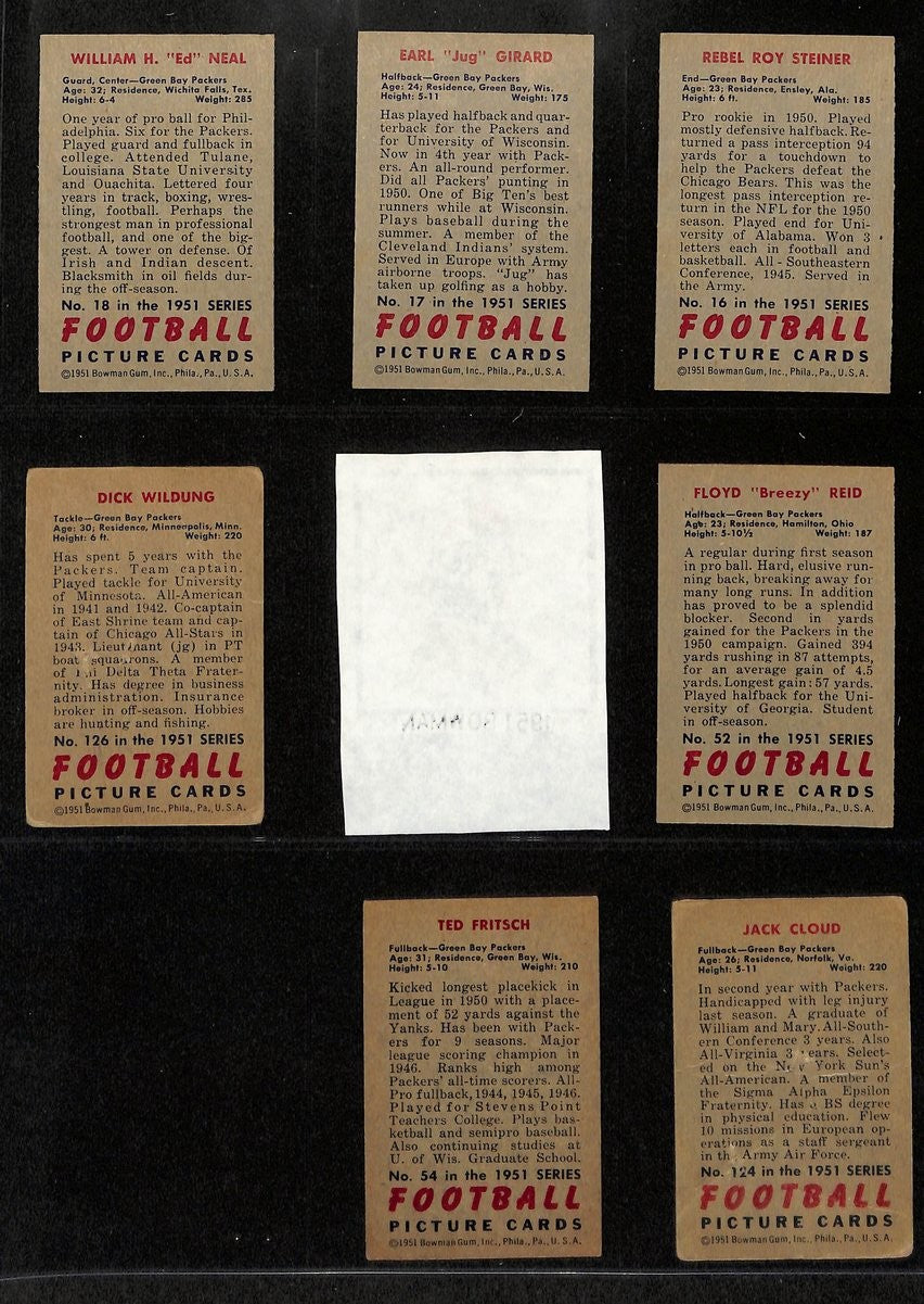 1951 Bowman Football Cards Green Bay Packers Complete Team Set (12) 200301