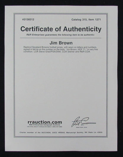 Jim Brown HOF Signed/Inscribed Cleveland Browns Jersey PSA/DNA Steiner 200887