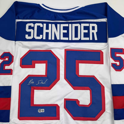 Autographed/Signed Buzz Schneider White USA Miracle On Ice 1980 Jersey BAS COA
