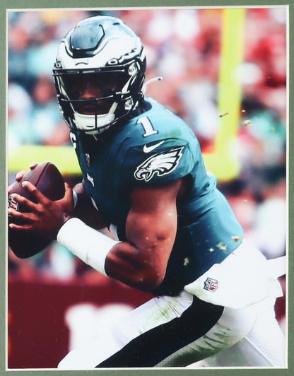 Jalen Hurts Signed Philadelphia Eagles 35 x 43 Framed Jersey (JSA QR Code ) Q.B