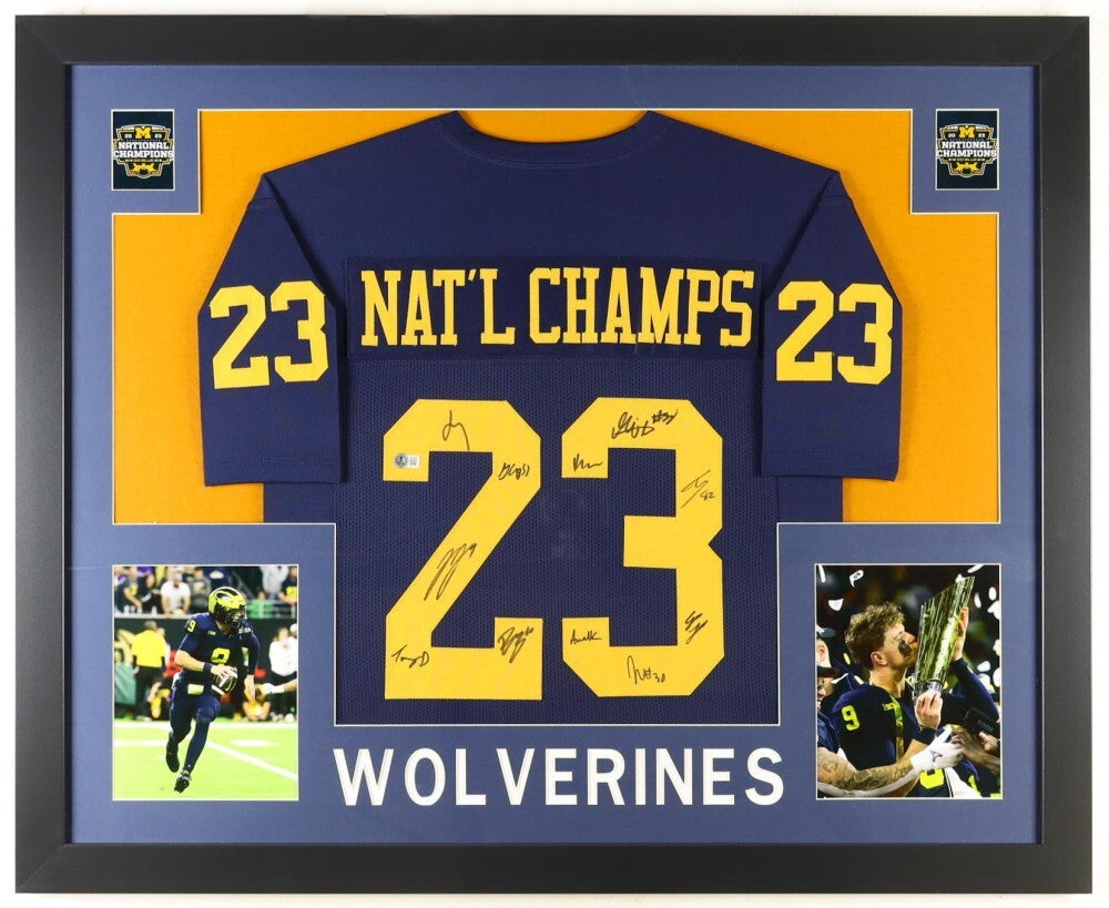 2023 National Champions Michigan Wolverines 35" x 43" Framed Jersey Signed by 11