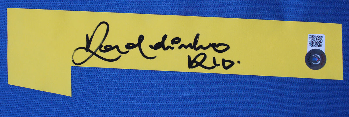 Barcelona Ronaldinho Authentic Signed Blue & Red Nike Framed Jersey BAS Witness