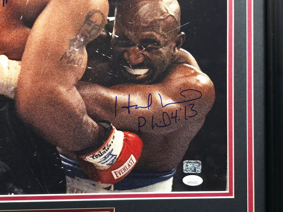 Mike Tyson & Evander Holyfield Autographed Framed 16x20 Photo (Damaged) JSA WPP5