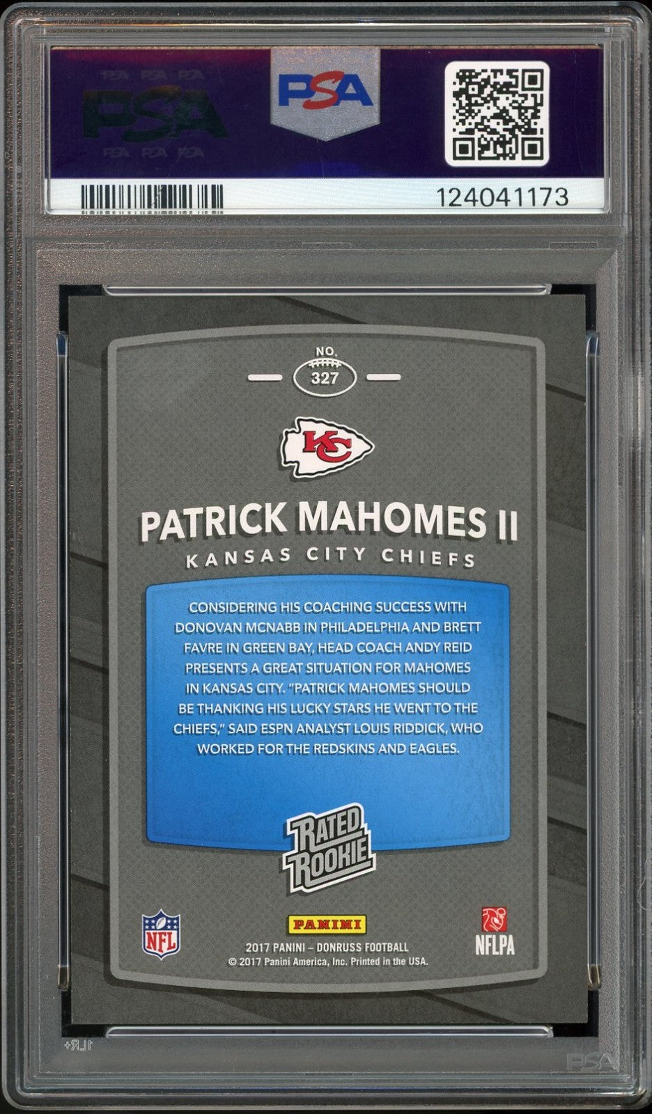 2017 Panini Donruss Rated Rookie Patrick Mahomes RC PSA 10/10 Auto GEM MINT