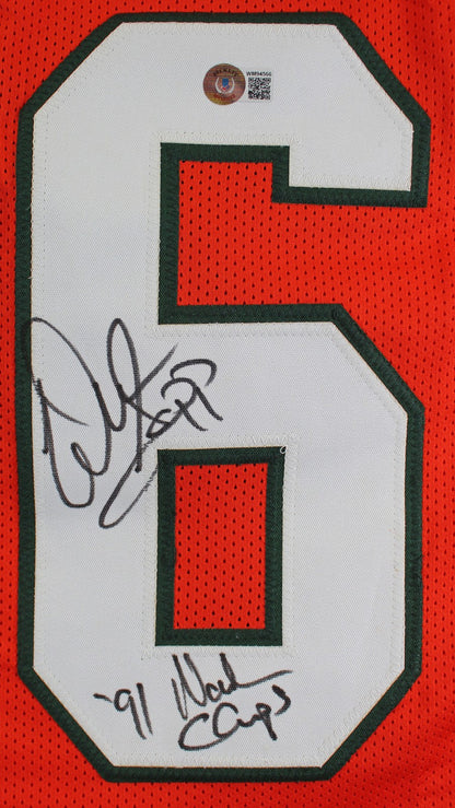 Miami Warren Sapp "91 Ntnl Champs" Signed Orange Pro Style Framed Jersey BAS Wit