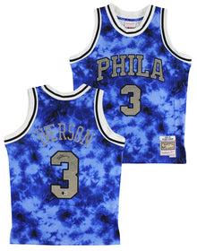 76ers Allen Iverson Signed Blue Galaxy M&N 1996-97 HWC Swingman Jersey BAS Wit