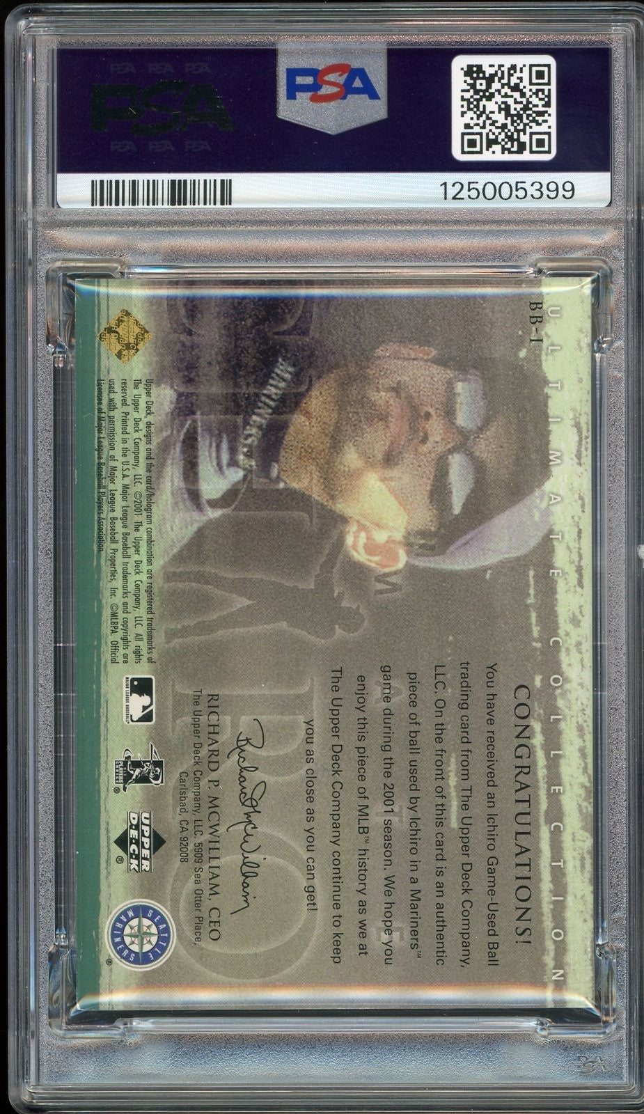 2001 UD Ultimate Collection Game Ball #BB-I Ichiro Suzuki RC PSA/DNA 10 Auto