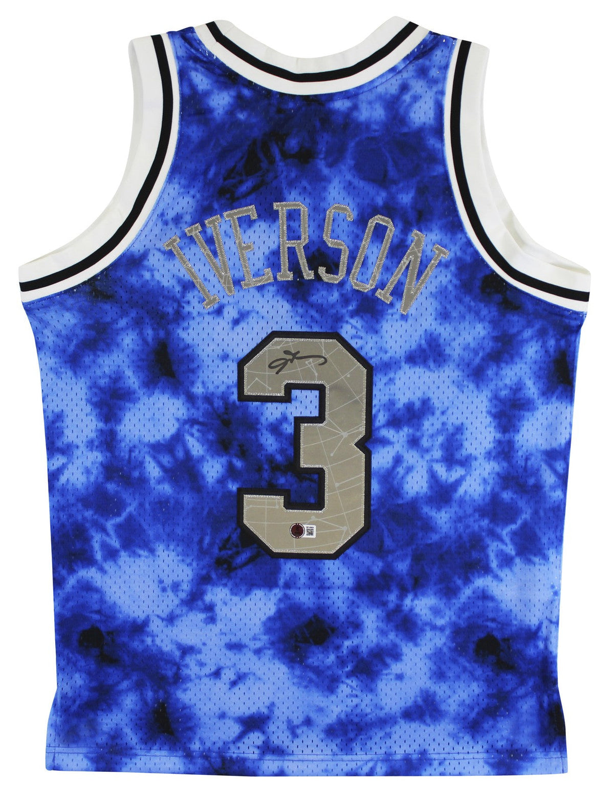 76ers Allen Iverson Signed Blue Galaxy M&N 1996-97 HWC Swingman Jersey BAS Wit