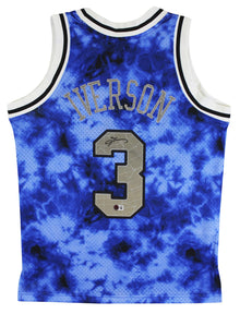 76ers Allen Iverson Signed Blue Galaxy M&N 1996-97 HWC Swingman Jersey BAS Wit