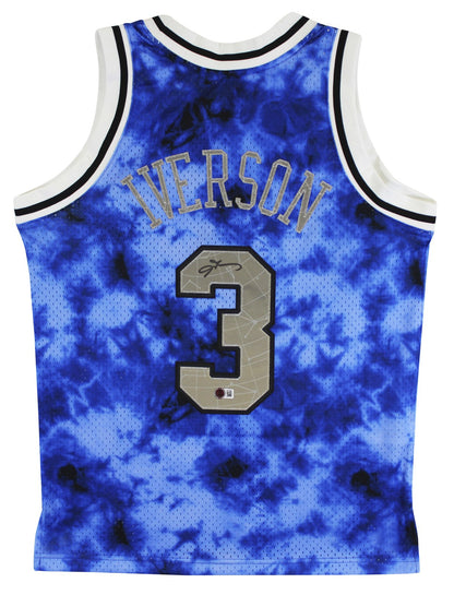 76ers Allen Iverson Signed Blue Galaxy M&N 1996-97 HWC Swingman Jersey BAS Wit