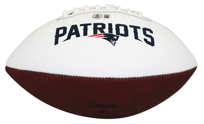 Patriots Ty Law "HOF 19" Signed Franklin White Panel Logo Football W/ Case BAS W