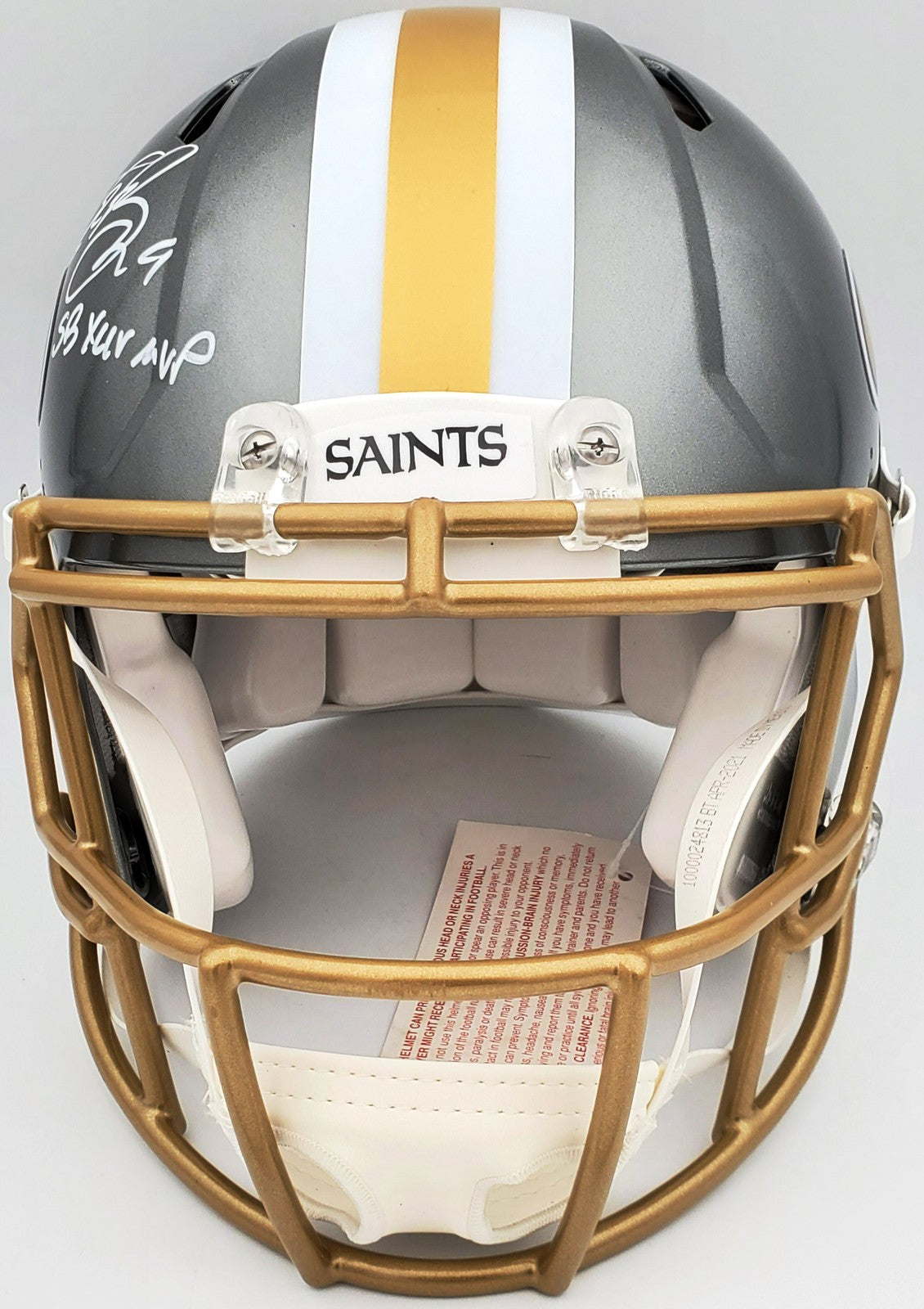 Drew Brees Auto Saints Flash Silver Full Size Auth Speed Helmet SB XLIV MVP BAS