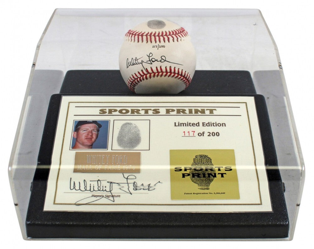 Whitey Ford Signed LE of 200 A.L Baseball Display w/Thumbprint (Beckett) Yankees