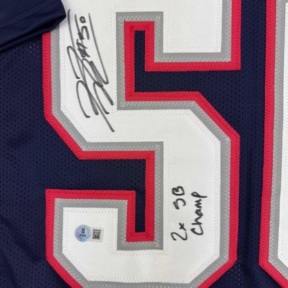 Framed Autographed/Signed Rob Ninkovich 35x39 New England Blue Jersey BAS COA