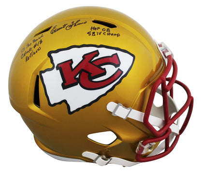 Chiefs Emmitt Thomas "Career Stat" Signed Flash F/S Speed Rep Helmet W/ Case BAS