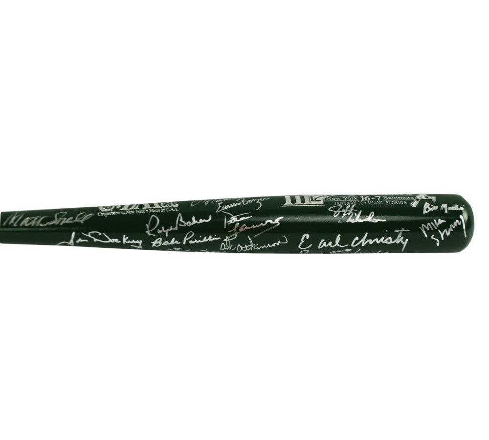 1969 New York Jets Alumni Signed Cooperstown '69 World Champs SB Green Bat