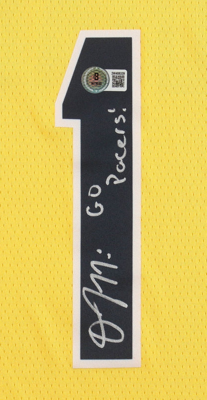 Obi Toppin Signed Indianapolis Pacers Yellow Jersey Inscribed Go Pacers/ Beckett