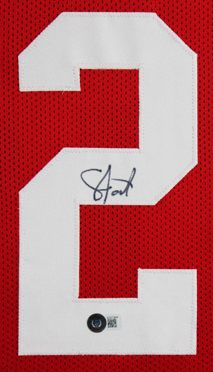 Upton Stout Authentic Signed Red Pro Style Framed Jersey Autographed BAS