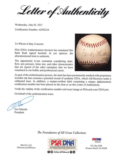 Yankees Babe Ruth Signed 1920's Spalding League Junior Baseball PSA/DNA #AD02216