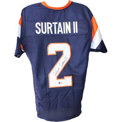 Patrick Surtain Autographed Pro Style sz XL Blue Jersey Beckett Witness 53127