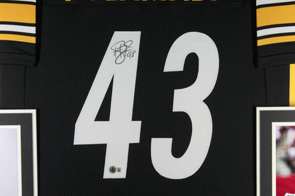 Troy Polamalu Autographed Pro Style Black XL Framed Jersey 35x43 Beckett 51233
