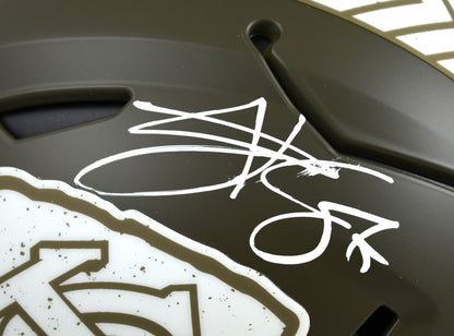 Travis Kelce Signed Chiefs F/S Salute SpeedFlex Helmet- Beckett W Holo *Smeared