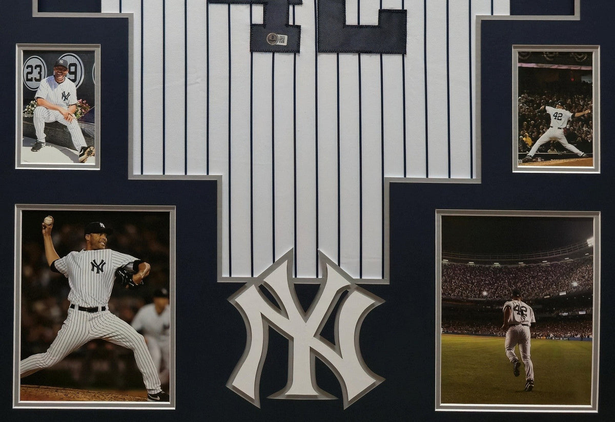 FRAMED N.Y. YANKEES MARIANO RIVERA AUTOGRAPHED SIGNED INSC JERSEY BECKETT HOLO