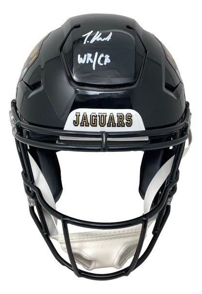Travis Hunter Signed Jaguars Full Size Authentic SpeedFlex Helmet WR/CB Insc BAS