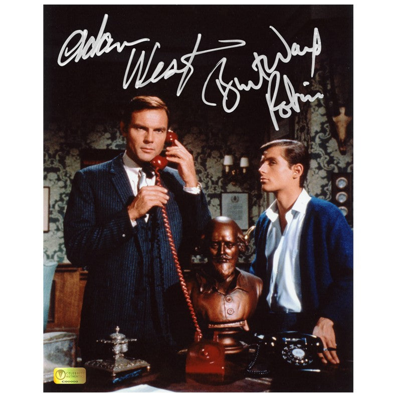 Adam West and Burt Ward Autographed Classic Batman Batphone 8x10 Scene Photo