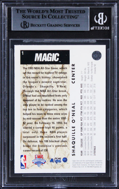 Magic Shaquille O'Neal Authentic Signed 1992 Upper Deck #1 Rookie Card BAS Slab