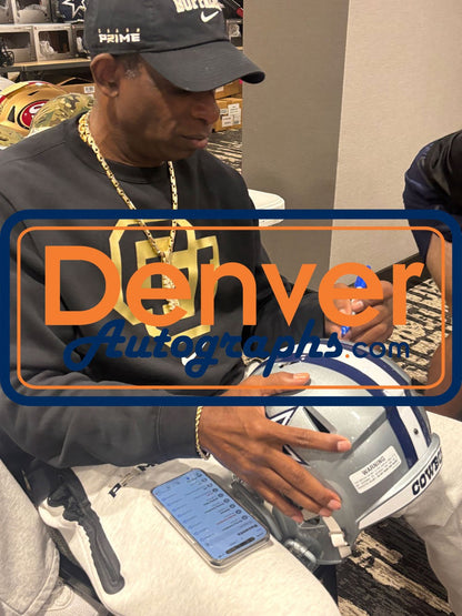 Deion Sanders Autographed/Signed Dallas Cowboys F/S Helmet Beckett Witness 51745