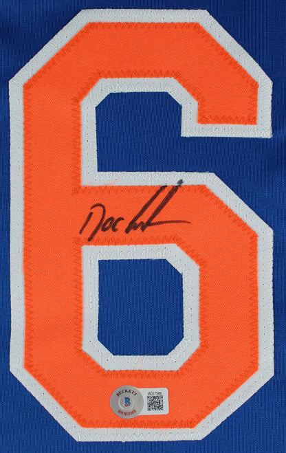 Doc Gooden Authentic Signed Blue Pro Style Framed Jersey BAS Witnessed