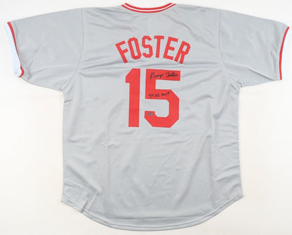 George Foster Signed Cincinnati Reds Road Jersey Inscribed "77 NL MVP"(Schwartz)