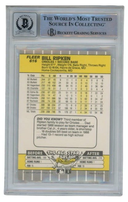 Billy Ripken Autographed 1989 Fleer #616 Error Card 10 Grade Beckett 52538