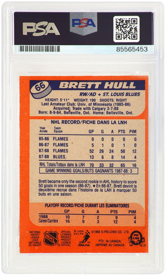 Brett Hull Signed Blues 1988 Topps Rookie Hockey Card #66 - (PSA Encapsulated)