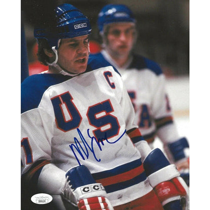 Mike Eruzione Signed Team USA Jersey (JSA COA) 1980 Miricle on Ice Team Captain