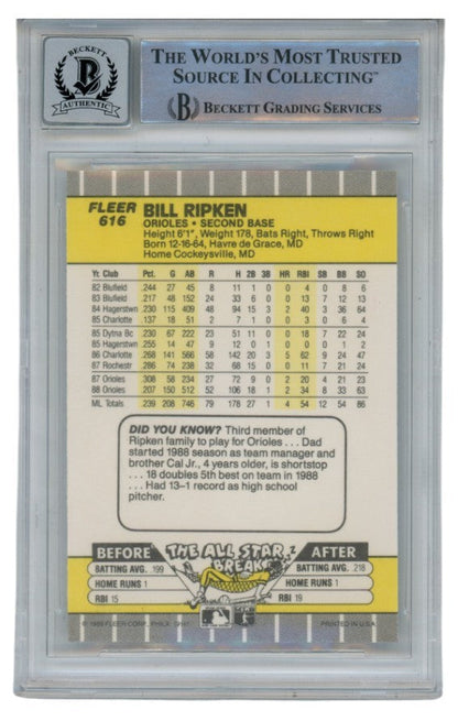 Billy Ripken Autographed 1989 Fleer #616 Error Card 10 Grade Beckett 52511