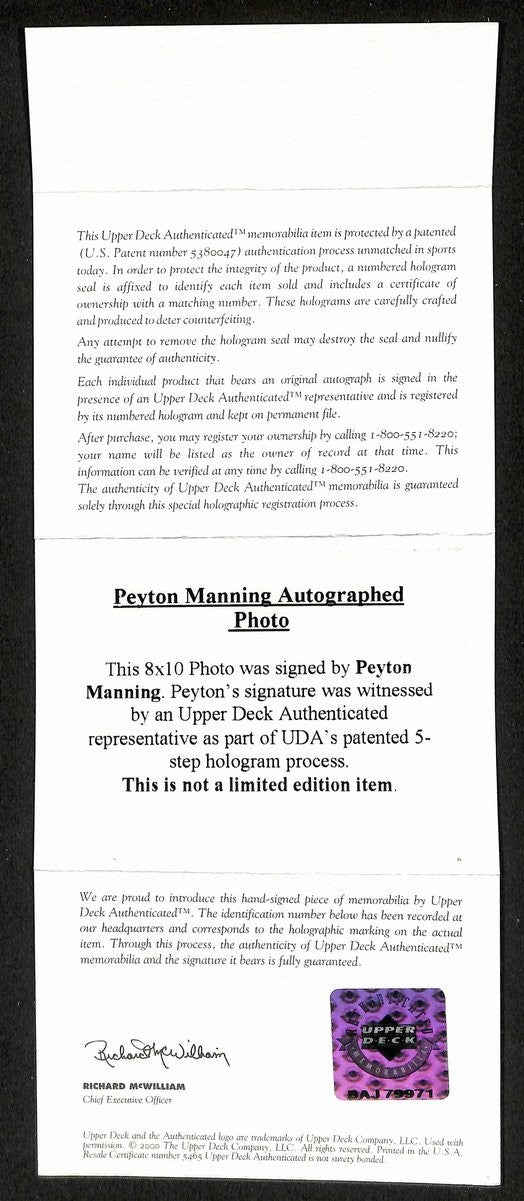 Peyton Manning HOF Signed/Autographed 8x10 Photo Indianapolis Colts UDA 201855