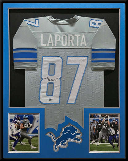 FRAMED DETROIT LIONS SAM LAPORTA AUTOGRAPHED SIGNED JERSEY BECKETT HOLOGRAM
