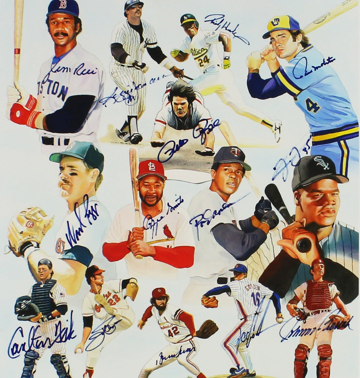 J Rice, R Jackson, R Henderson Signed #3A Team of Dreams 16x23 MLB Print 14 Sigs