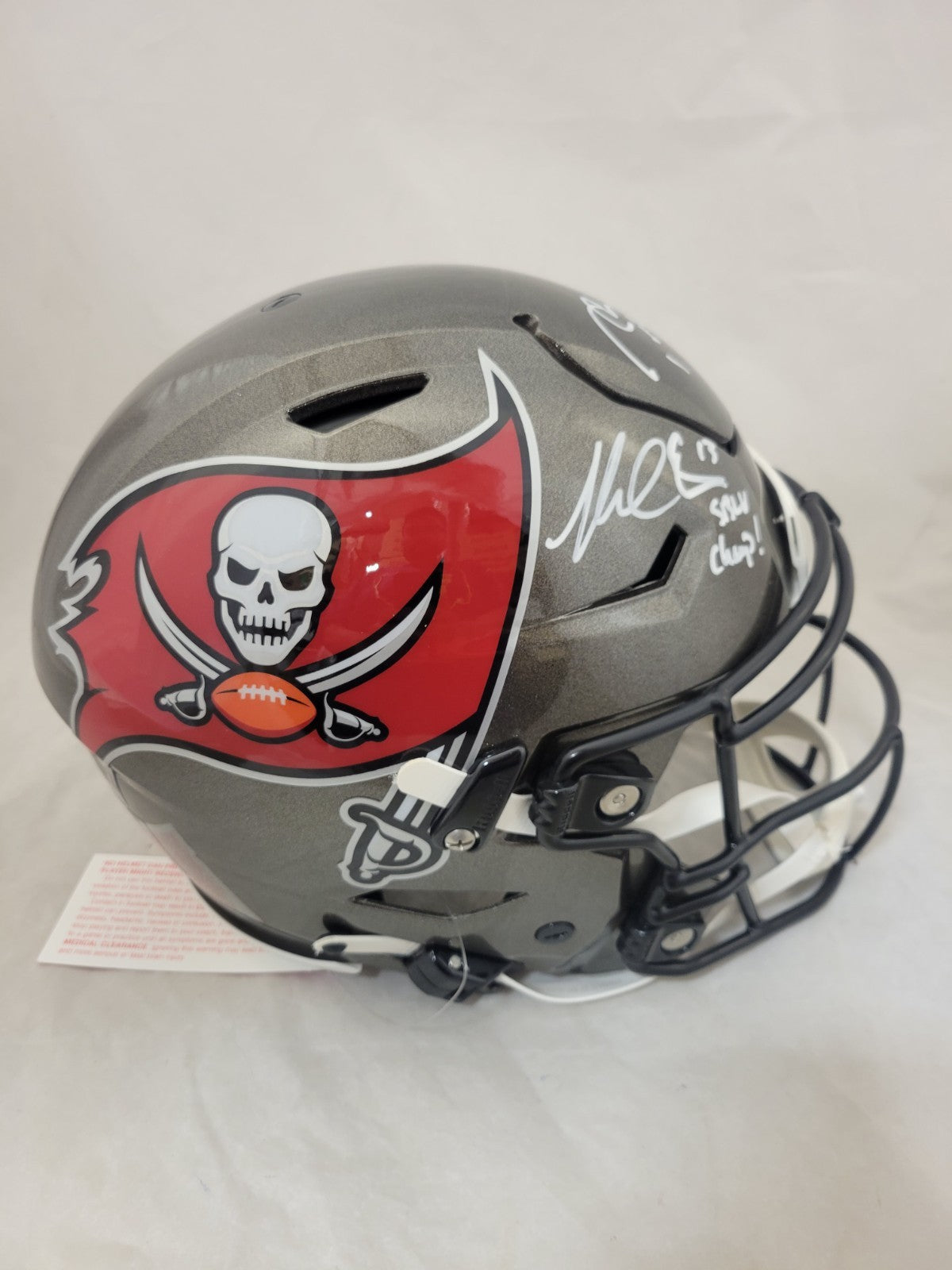 TOM BRADY & MIKE EVANS "SB CHAMPS" SIGNED TAMPA BAY BUCCANEERS SPEEDFLEX HELMET