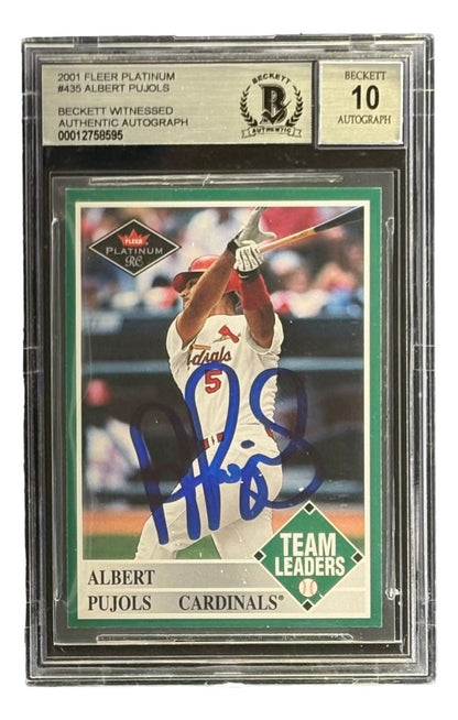 Albert Pujols Signed 2001 Fleer Platinum #435 Cardinals Rookie Card BAS Auto 10