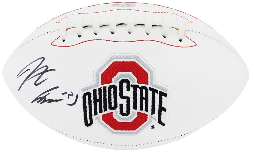 Jaxon Smith-Njigba Signed Ohio State Rawlings White Logo Football -(Beckett COA)