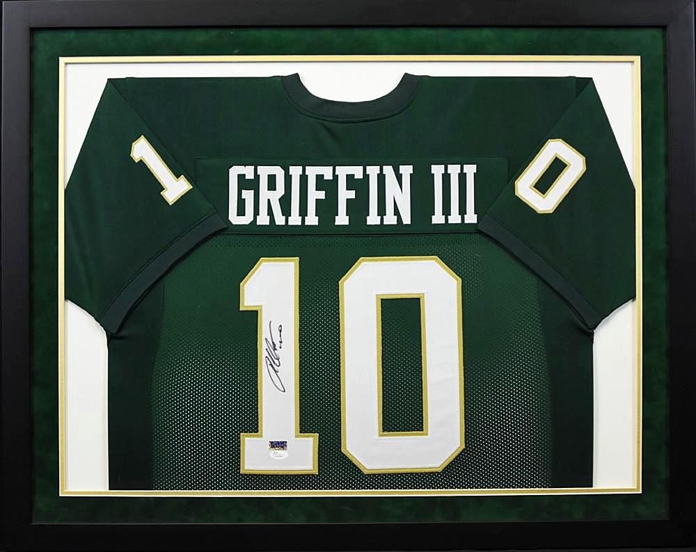 ROBERT GRIFFIN III RG3 AUTOGRAPHED BAYLOR BEARS #10 GREEN FRAMED JERSEY JSA