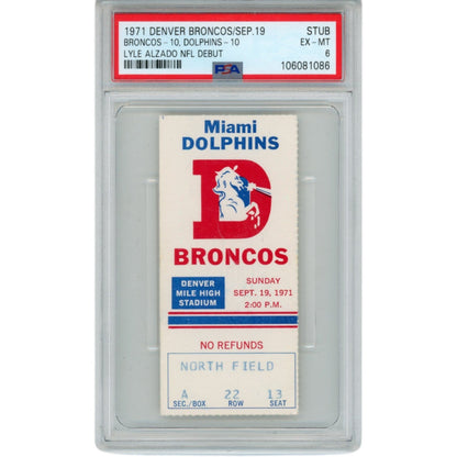 Lyle Alzado Denver Broncos 09/19/1971 NFL Debut Ticket Stub Slabbed PSA 51547
