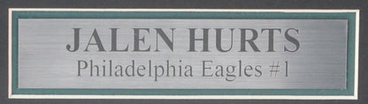 Jalen Hurts Signed Black Custom Football Jersey Eagles Framed JSA 198335