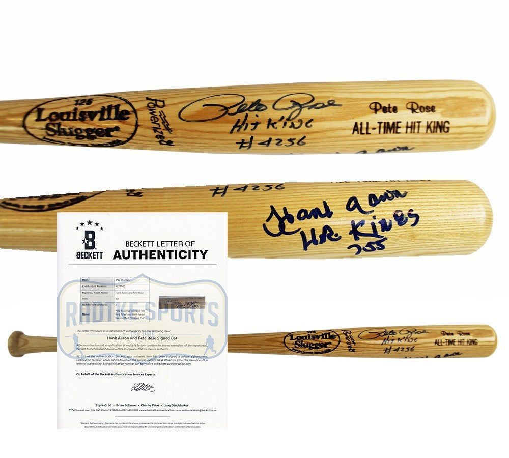Pete Rose & Hank Aaron Signed Louisville Slugger Blonde Bat - Kit King/HR Kings