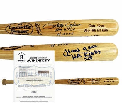 Pete Rose & Hank Aaron Signed Louisville Slugger Blonde Bat - Kit King/HR Kings